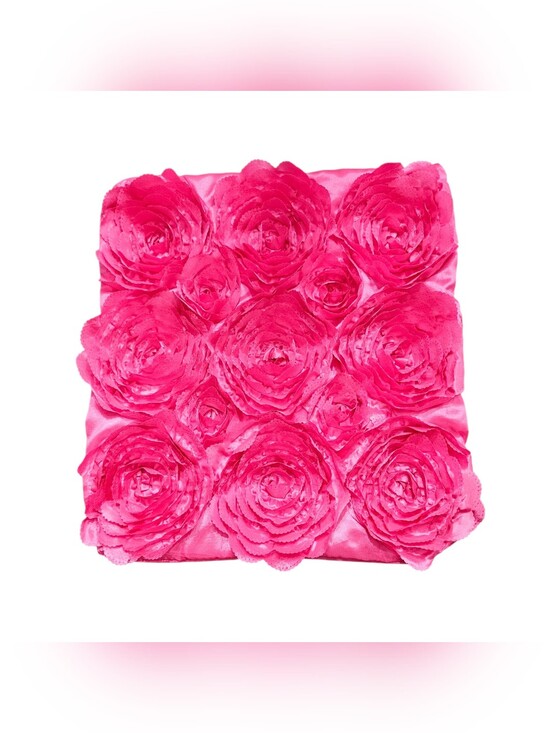 Other - Pink 3D Rose Flower Decorative Pillow Case Satin Floral Cushion Cover 15"x16"